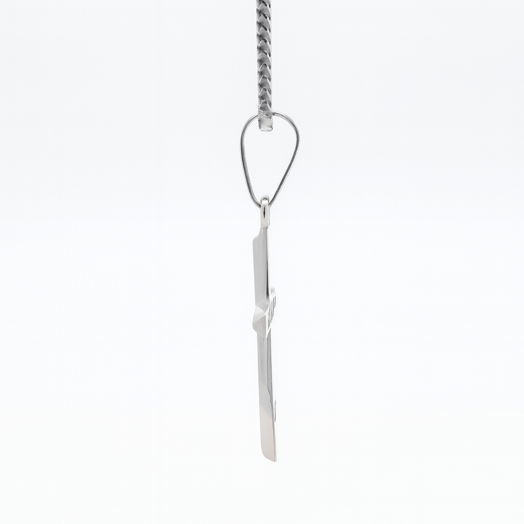 PX120 Steling Silver Rhodium Cross with "Faith in God" and "KT" engraved on the Back