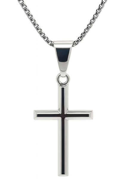 PX120 Steling Silver Rhodium Cross with "Faith in God" and "KT" engraved on the Back